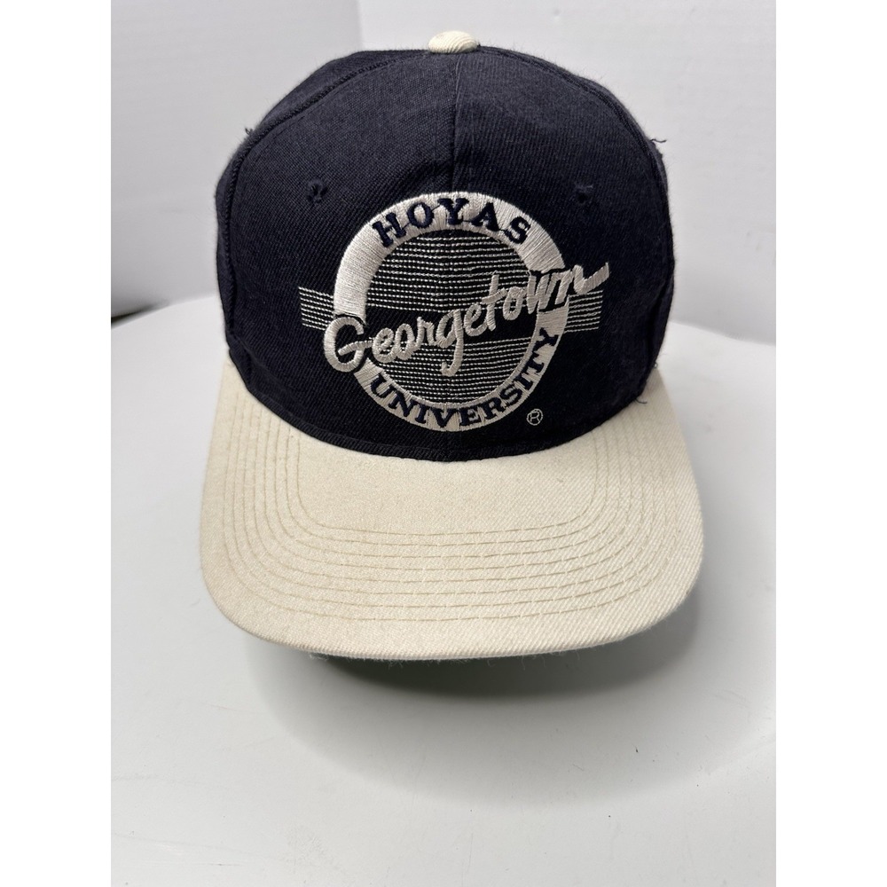 Vintage The Game Georgetown Hoyas Logo Fitted Hat Size 7 Navy Cream 90s Cap